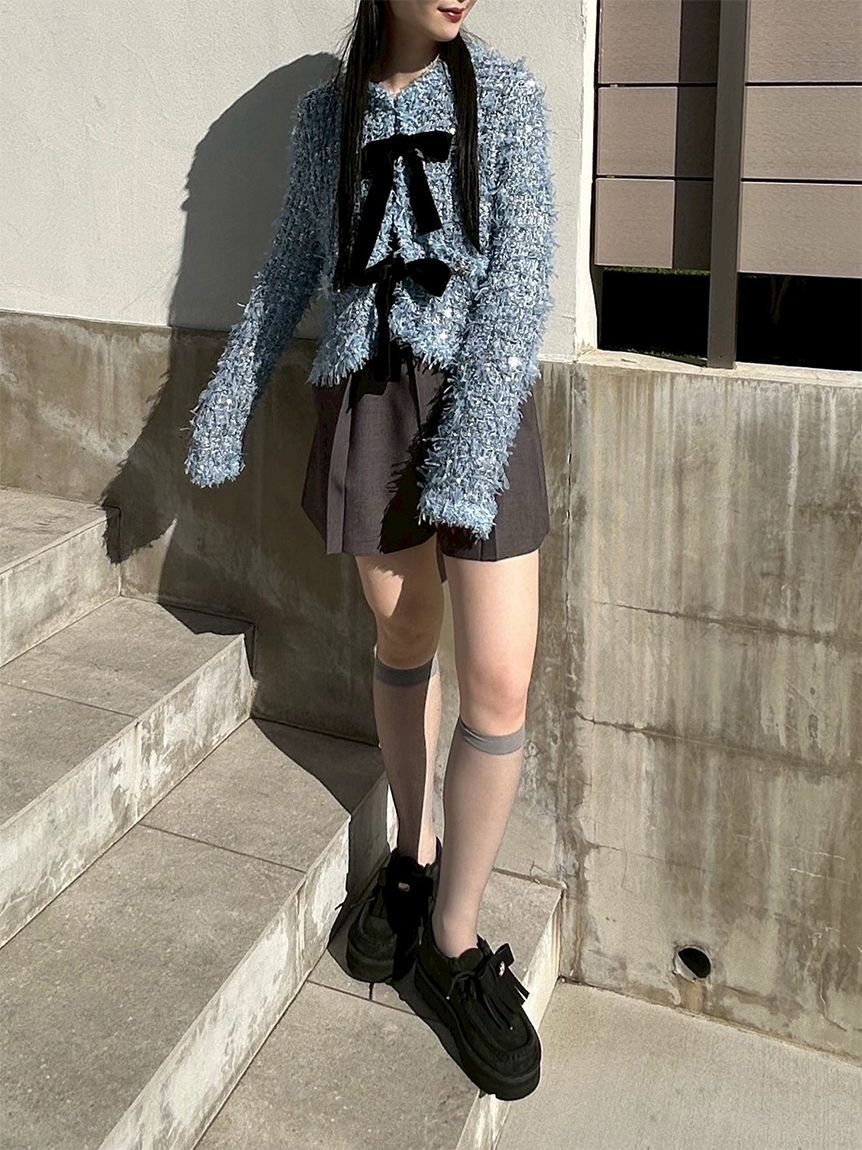 LILY BROWN「[L.B CANDY STOCK]ラメリボンニットジャケット」|ノーカラージャケット|