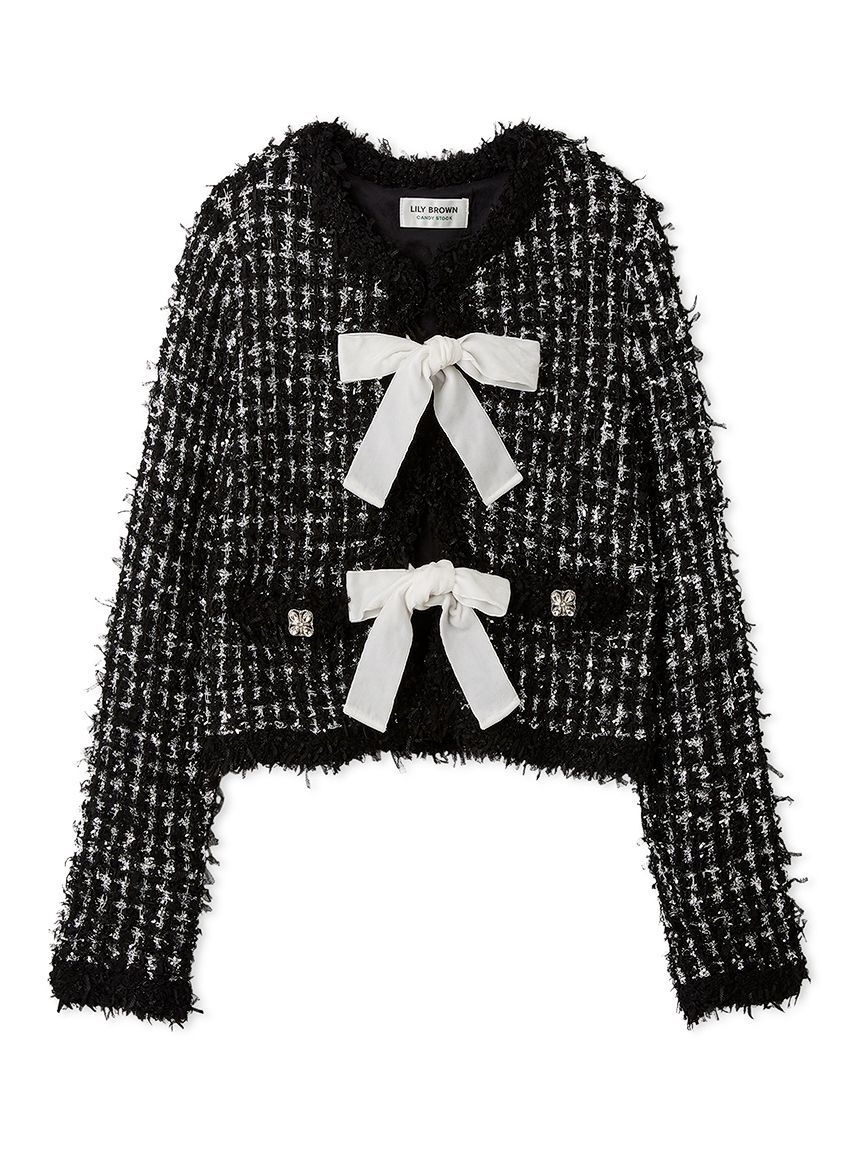 LILY BROWN「[L.B CANDY STOCK]ラメリボンニットジャケット」|ノーカラージャケット|