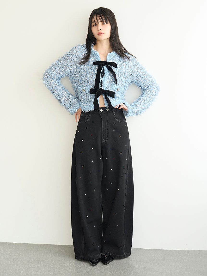 LILY BROWN「[L.B CANDY STOCK]ラメリボンニットジャケット」|ノーカラージャケット|