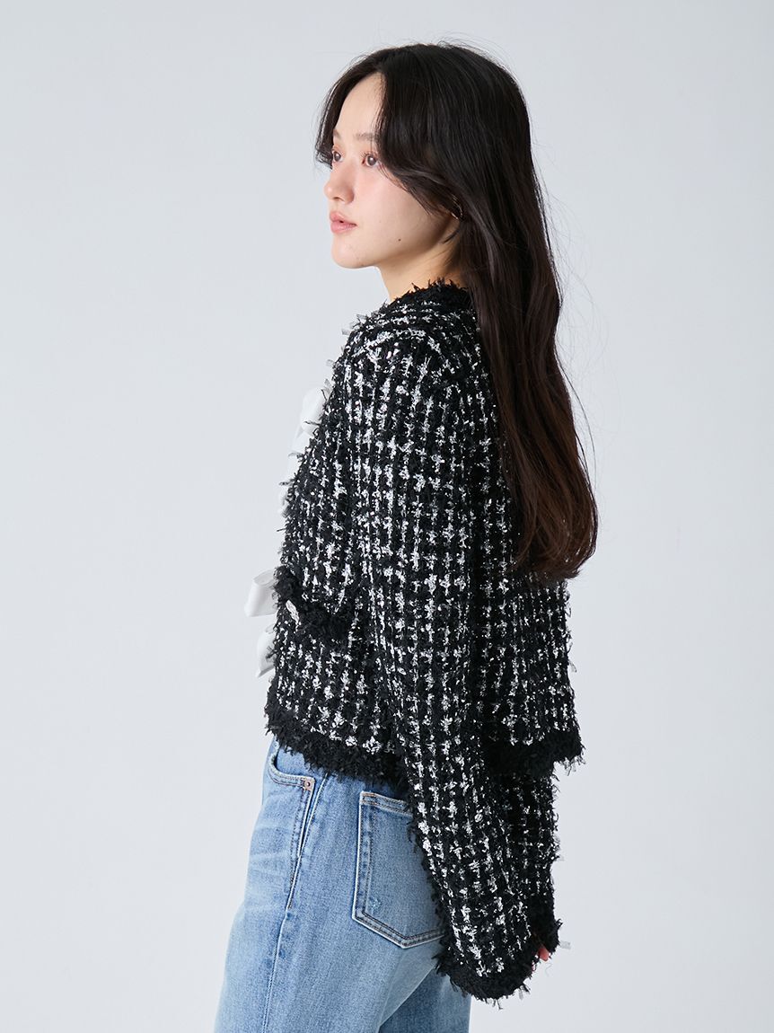 LILY BROWN「[L.B CANDY STOCK]ラメリボンニットジャケット」|ノーカラージャケット|