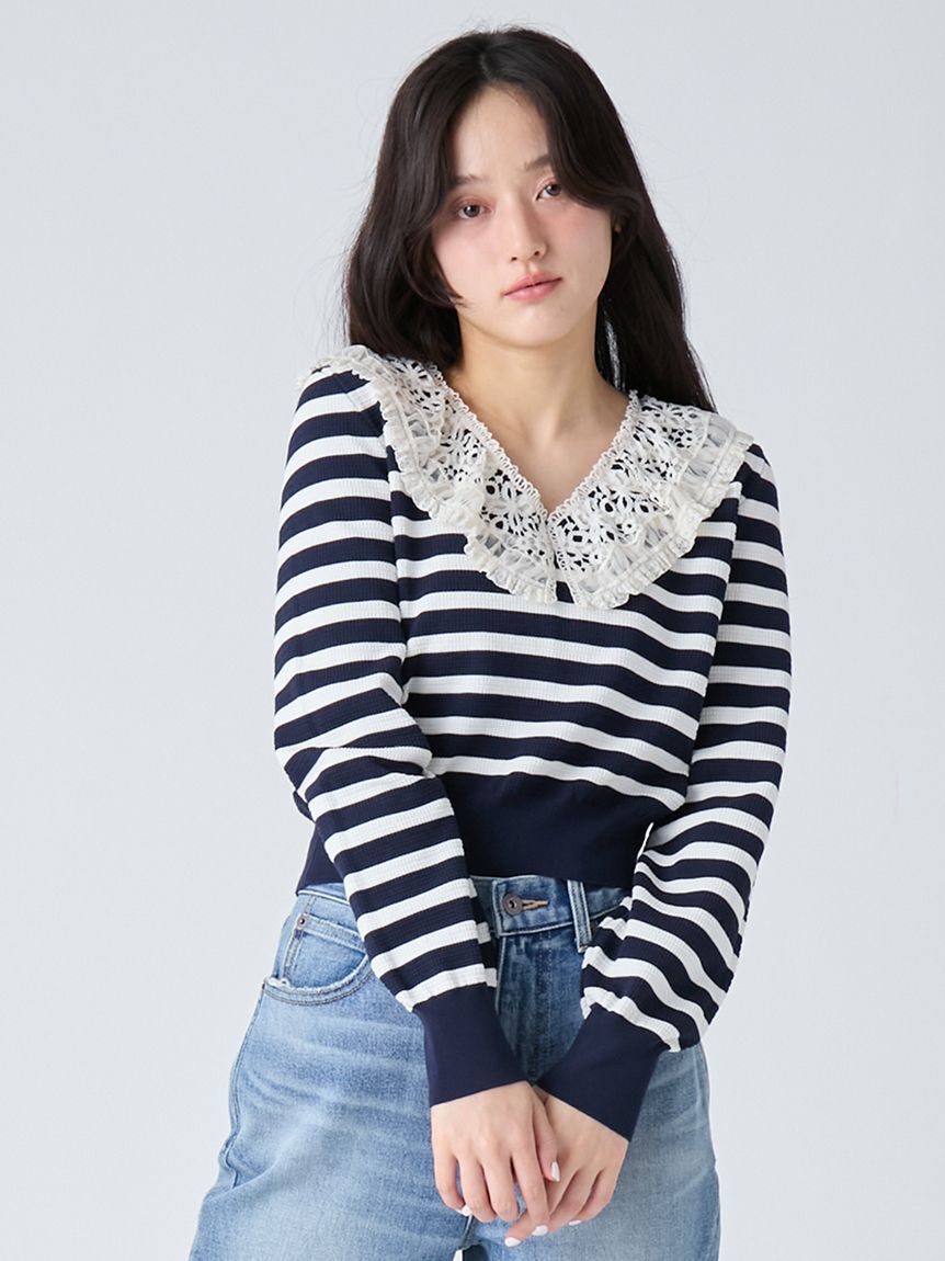 LILY BROWN「レースカラーニットトップス」|ニット・セーター|