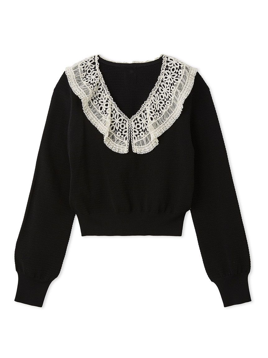 LILY BROWN「レースカラーニットトップス」|ニット・セーター|BLK