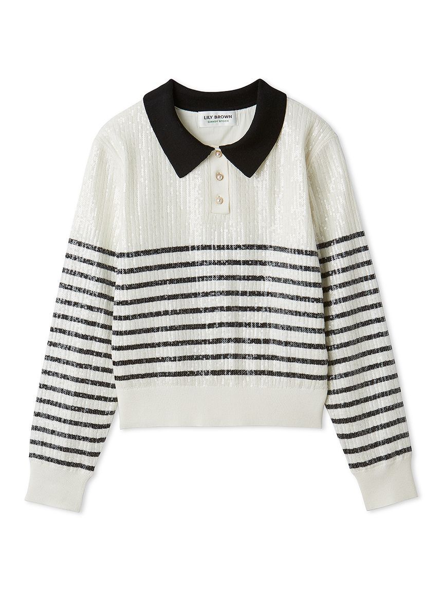 LILY BROWN「[L.B CANDY STOCK]襟付きスパンコールニットトップス」|カーディガン|