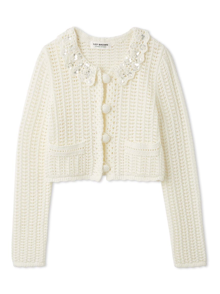 LILY BROWN「[L.B CANDY STOCK]クロシェ編みビジューニットカーディガン」|カーディガン|