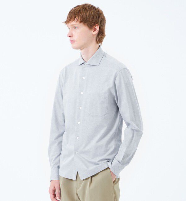 MACKINTOSH PHILOSOPHY「ホリゾンタルカラー ジャージーシャツ ギンガム/無地」|シャツ・ブラウス|グレー