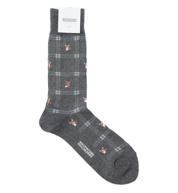 MACKINTOSH PHILOSOPHY「コーギー&times;チェック カジュアルソックス」|ソックス|グレー