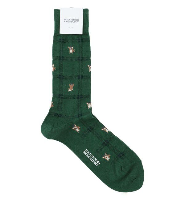 MACKINTOSH PHILOSOPHY「コーギー&times;チェック カジュアルソックス」|ソックス|ライトグリーン