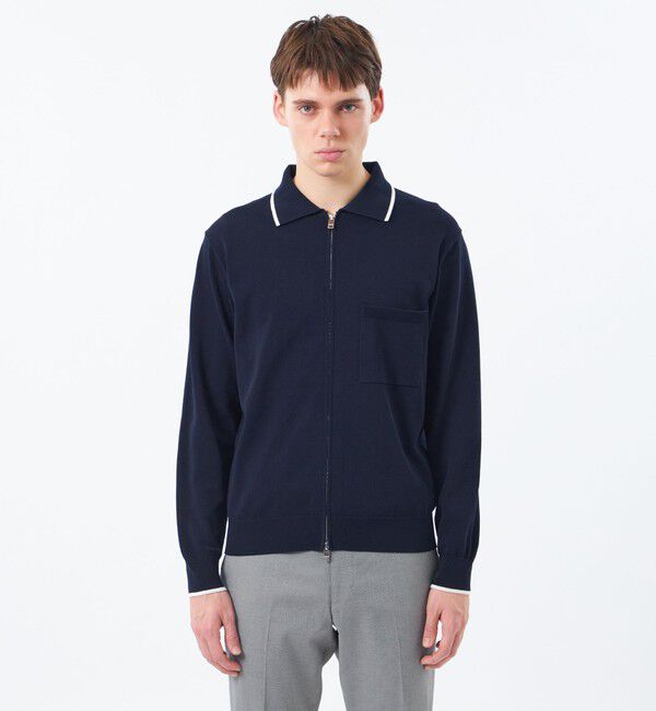 MACKINTOSH PHILOSOPHY「12Gプレーティング天竺 ライン入り襟付きジップアップ」|ニット・セーター|