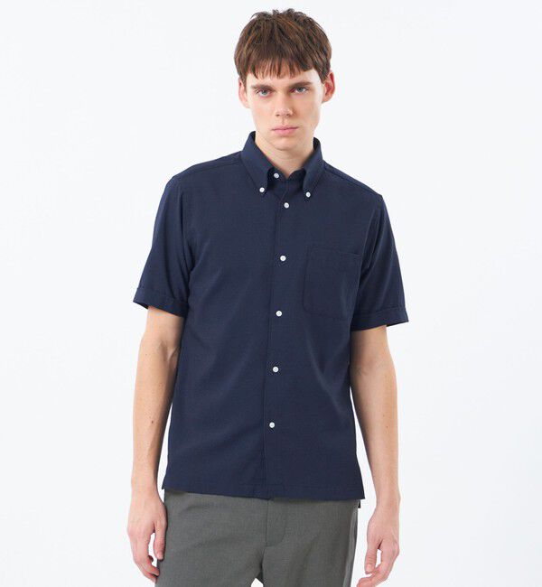 MACKINTOSH PHILOSOPHY「【WEB&一部店舗限定】トロッター スクエアボタンダウン半袖シャツ サッカーストライプ」|シャツ・ブラウス|ネイビー