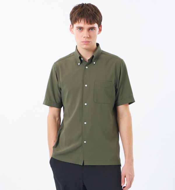 MACKINTOSH PHILOSOPHY「【WEB&一部店舗限定】トロッター スクエアボタンダウン半袖シャツ サッカーストライプ」|シャツ・ブラウス|グリーン