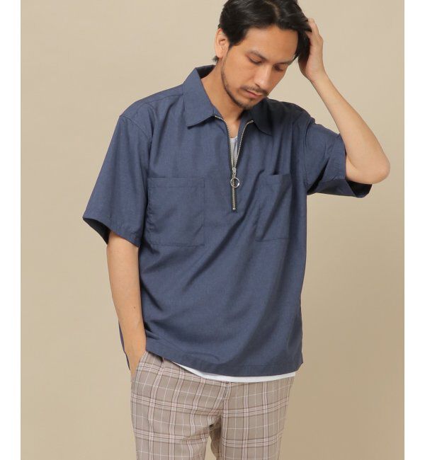 ikka「ハーフジップシャツアンサンブル」|シャツ・ブラウス|ネイビー