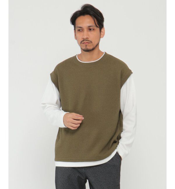 ikka「ワッフルフェイクベストレイヤード」|パーカー|