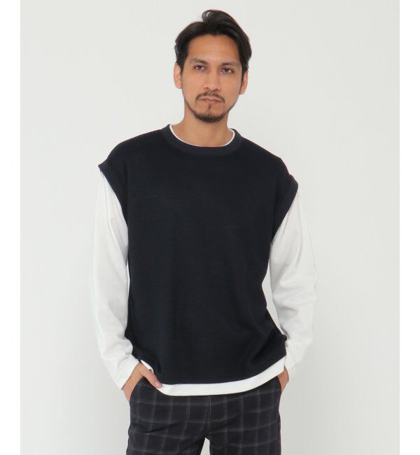 ikka「ワッフルフェイクベストレイヤード」|パーカー|ネイビー