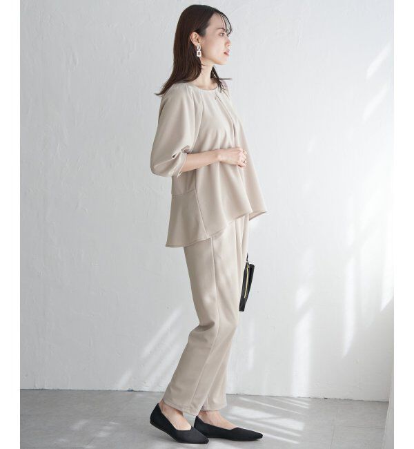 IKKA LOUNGE「GOKU楽ペプラムセットアップ」|ワンピース|グレージュ