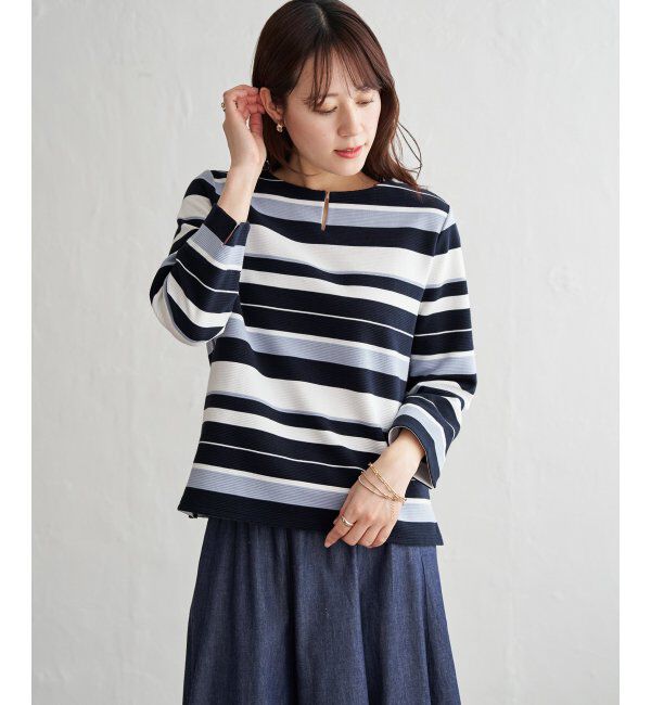 IKKA LOUNGE「リップルボーダーキーネックプルオーバー」|Tシャツ・カットソー|