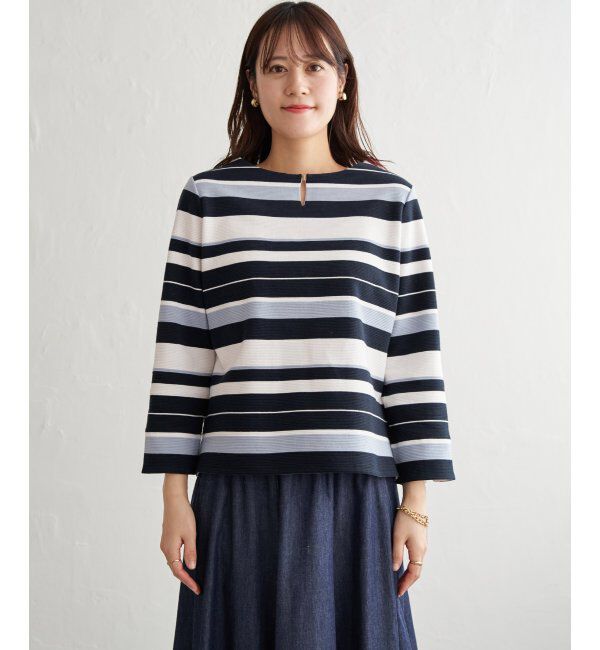 IKKA LOUNGE「リップルボーダーキーネックプルオーバー」|Tシャツ・カットソー|