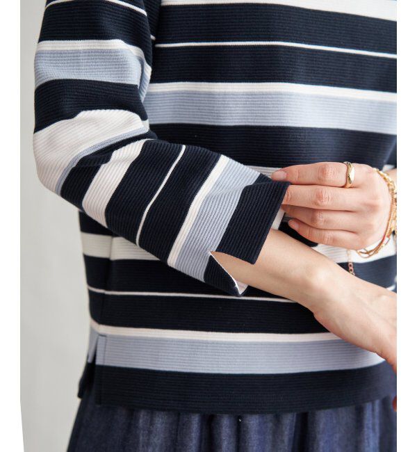 IKKA LOUNGE「リップルボーダーキーネックプルオーバー」|Tシャツ・カットソー|