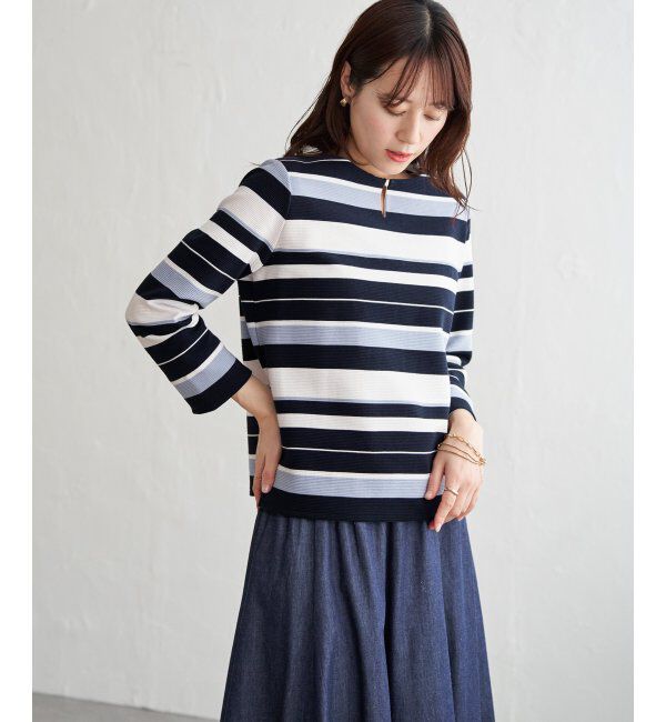 IKKA LOUNGE「リップルボーダーキーネックプルオーバー」|Tシャツ・カットソー|