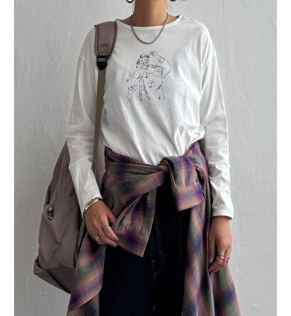 Lbc with Life「Girlプリントロゴ刺繍ロンT」|Tシャツ・カットソー|ホワイト