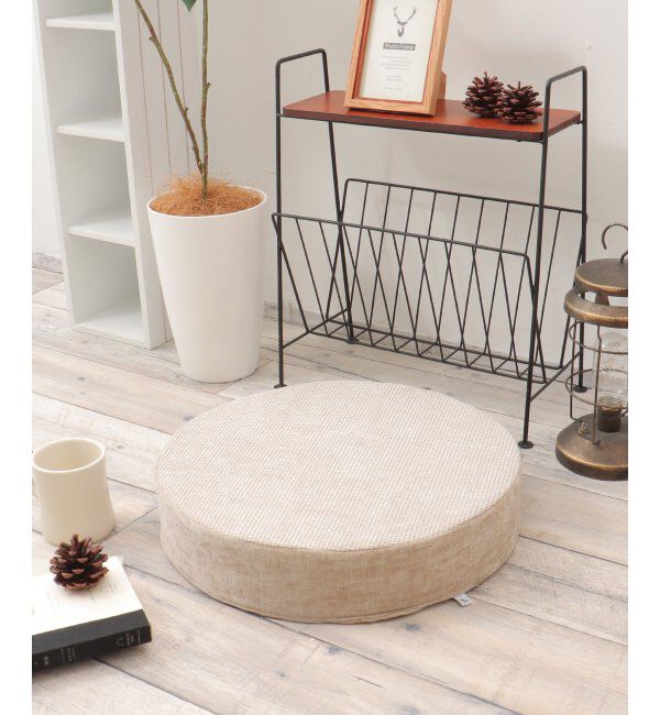 Lbc with Life「ベロアコンビシートクッション ラウンド H8cm」|クッション・クッションカバー|ベージュ