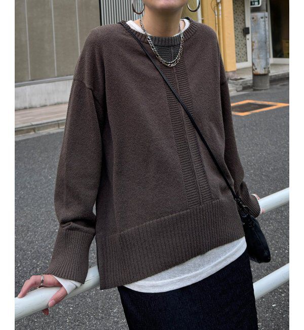 Lbc with Life「ミニブークレサイドスリットニット」|カーディガン|