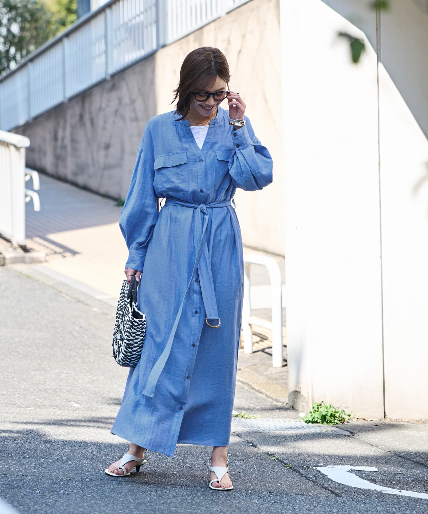 STYLE DELI「綿麻混紡ベルテッドシャツワンピース」|ワンピース|