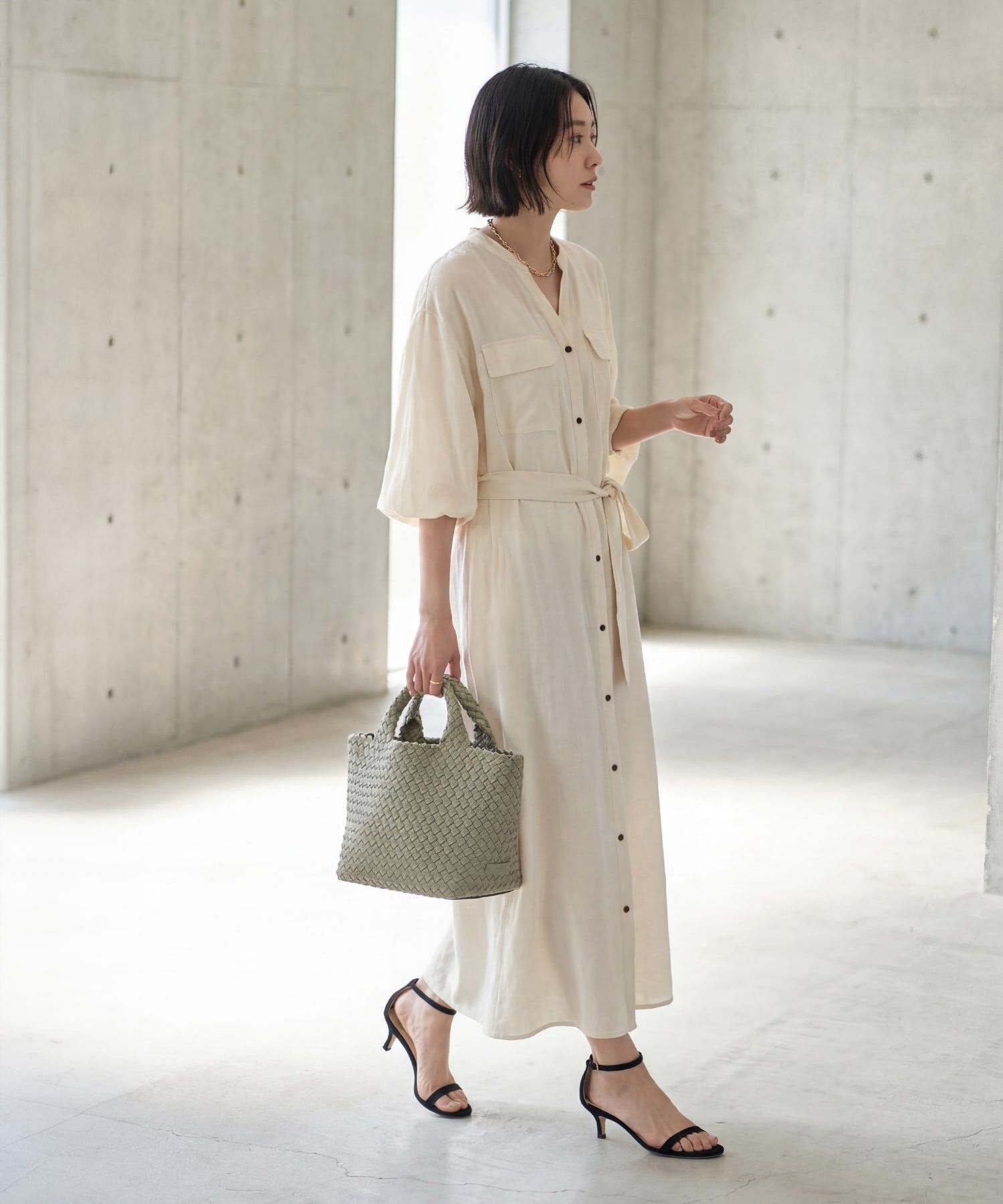 STYLE DELI「綿麻混紡ベルテッドシャツワンピース」|ワンピース|