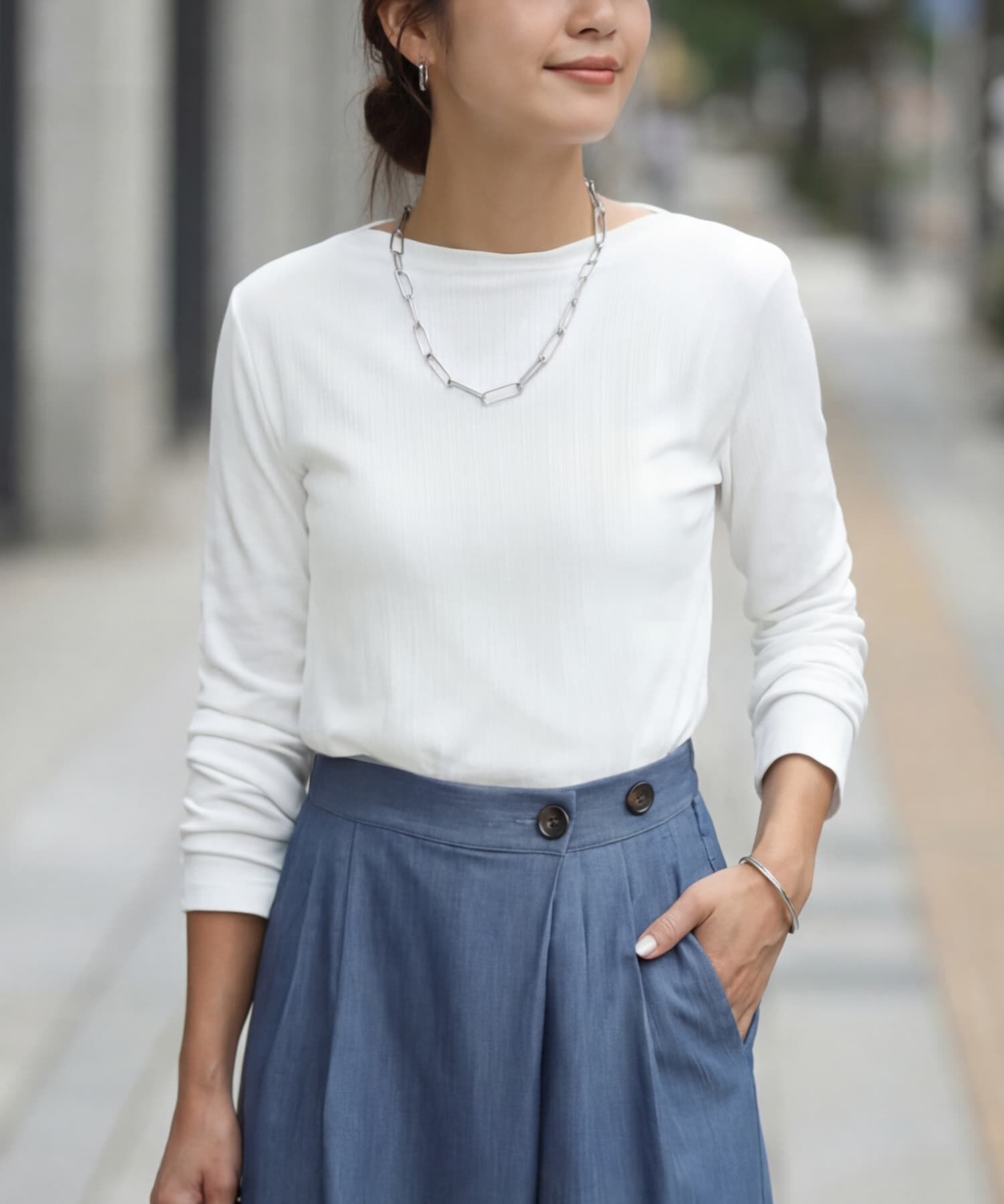 STYLE DELI「やわらかボートネックカットソートップス」|Tシャツ・カットソー|ホワイト