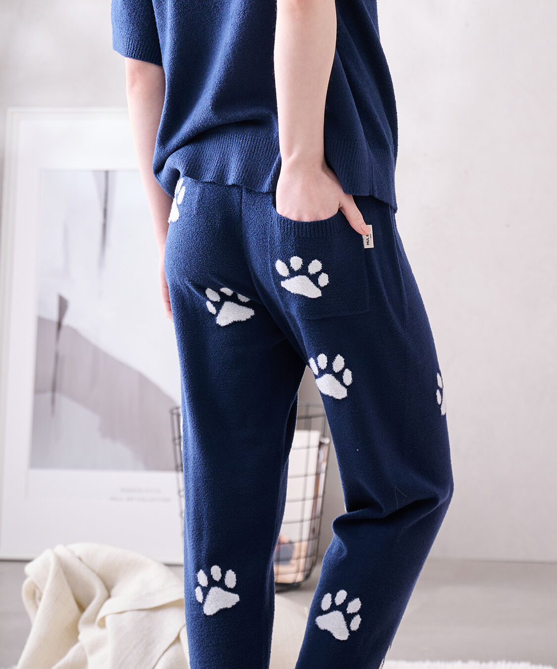 PAUL&JOE「ランダム猫足跡　夏ニットロングパンツ」|ルームウェア|