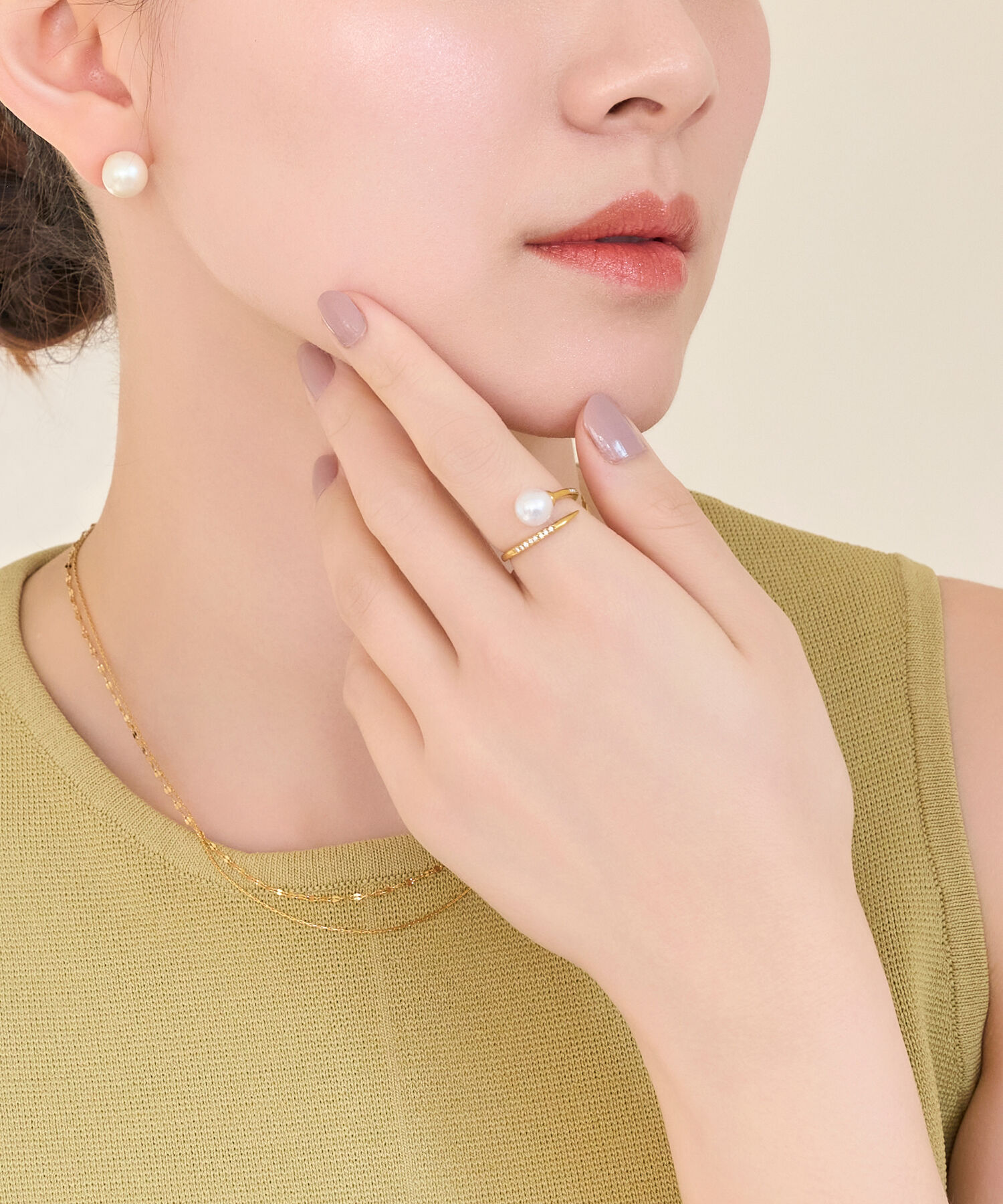 Phoebe「【金属アレルギー対応】ドローラップパールビジューリング　ゴールド」|リング|