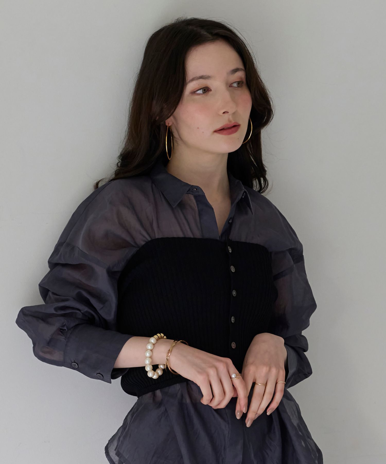 Phoebe「【金属アレルギー対応】ドローラップパールビジューリング　ゴールド」|リング|