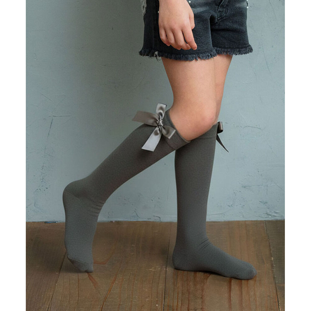 BACKYARD FAMILY「キッズ ハイソックス 女の子 通販 Rora ローラ 子供服 エマリー リボン 靴下 長靴下」|ソックス|グレー1