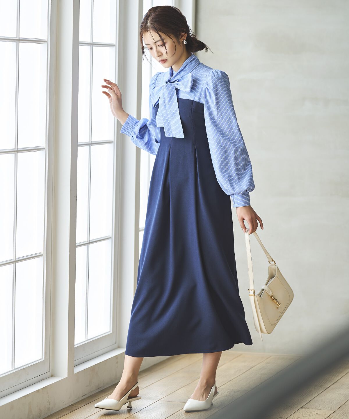 アンドクチュール「ヨーク切替リボンタイワンピース」|ワンピース|