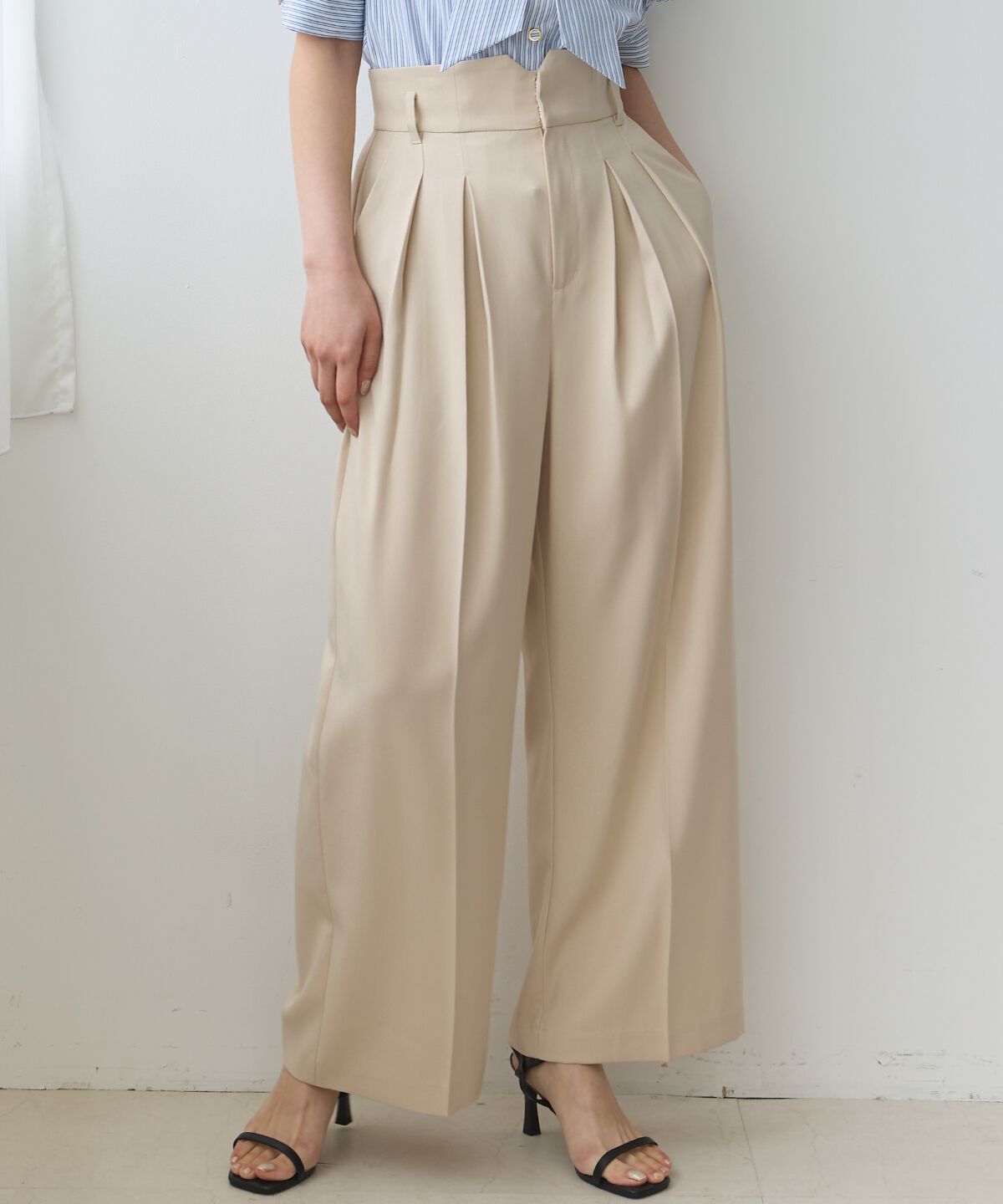 アンドクチュール「タックワイドパンツ」|その他|ベージュ