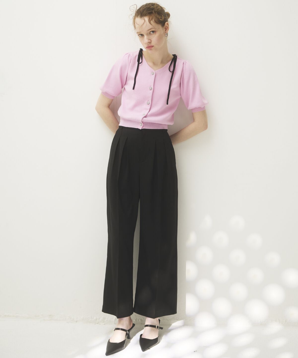 アンドクチュール「タックワイドパンツ」|その他|ブラック