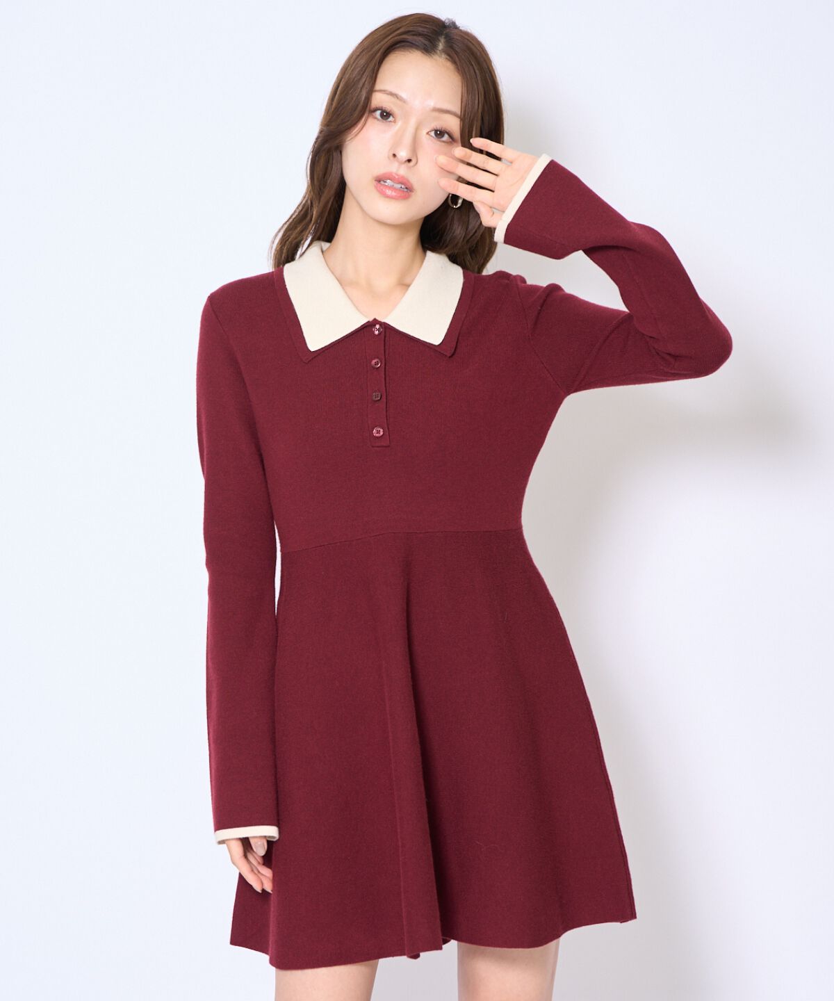 アンドクチュール「バイカラーポロニットフレアミニワンピース」|ワンピース|