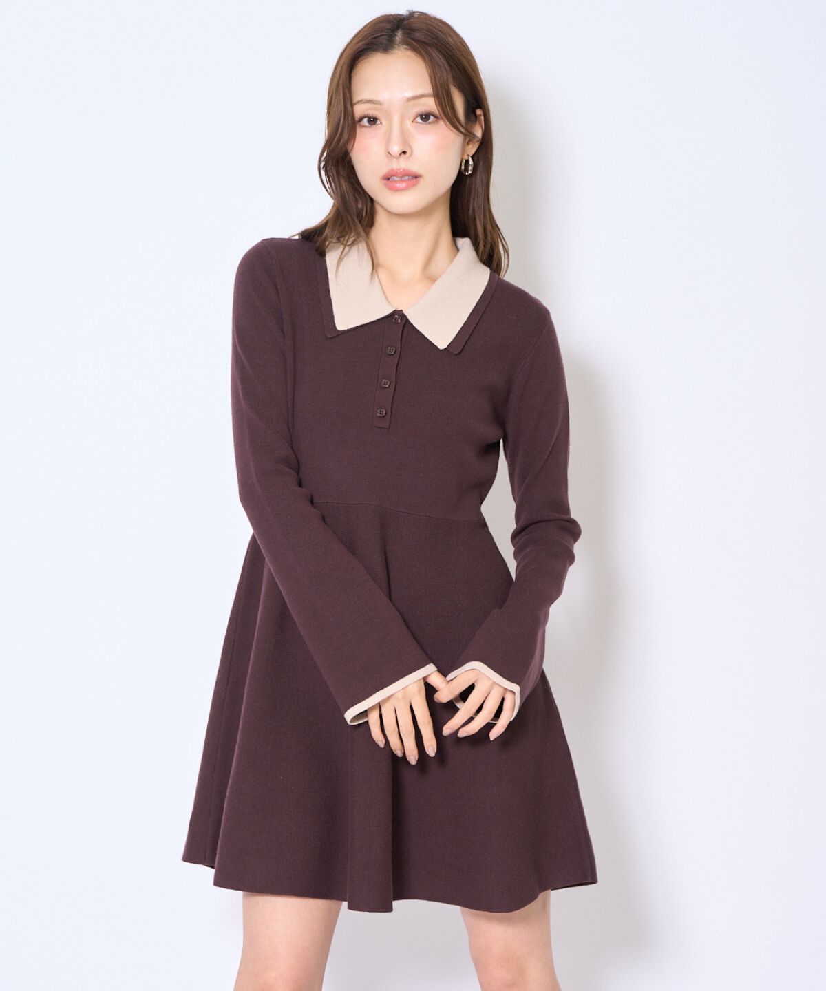 アンドクチュール「バイカラーポロニットフレアミニワンピース」|ワンピース|