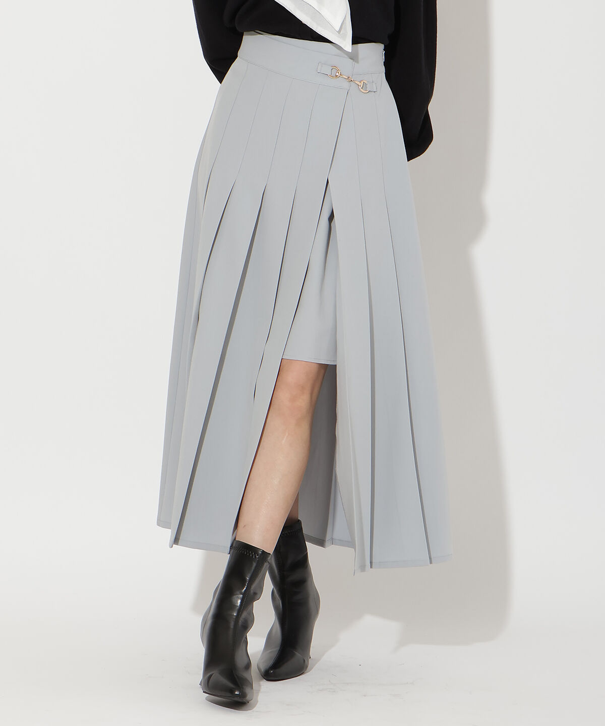 アンドクチュール「アシメプリーツスカート」|フレア|