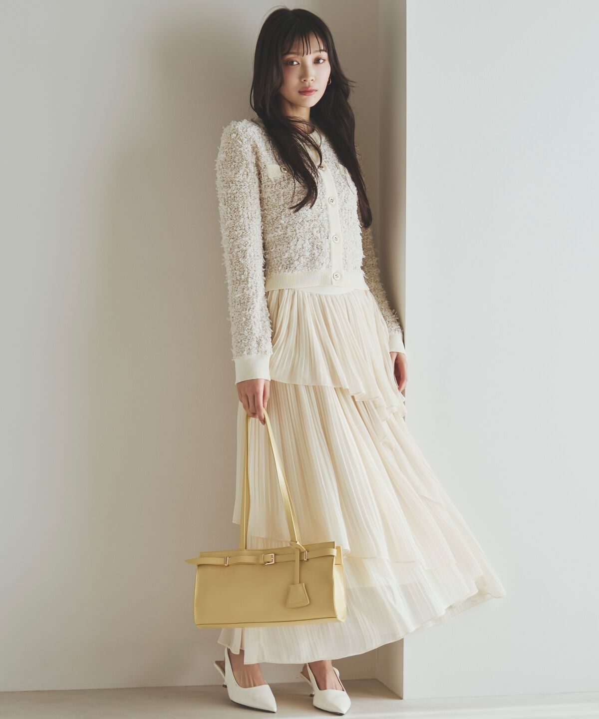 アンドクチュール「ラメ入りツイード調ニットカーディガン」|カーディガン|