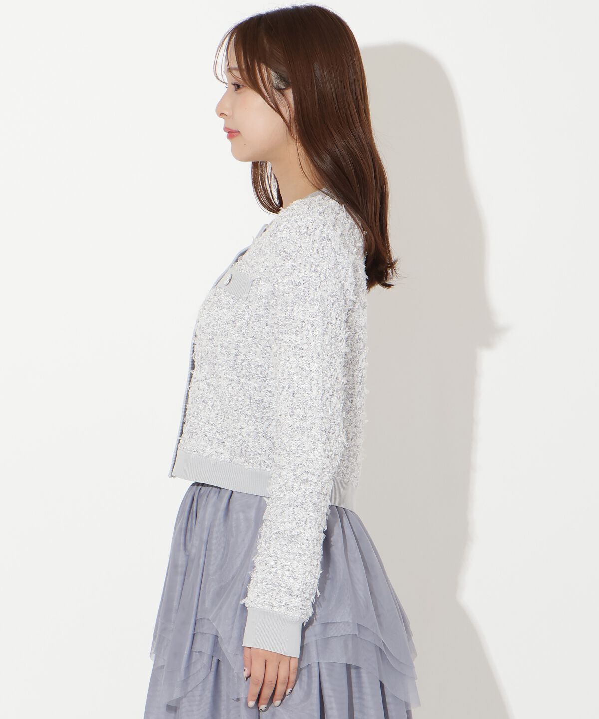 アンドクチュール「ラメ入りツイード調ニットカーディガン」|カーディガン|