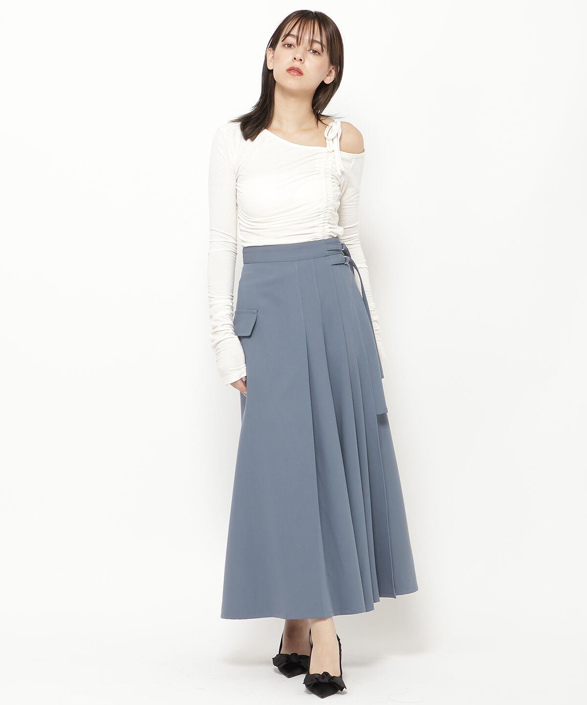 REDYAZEL「シャーリングリボンアシメトップス」|Tシャツ・カットソー|