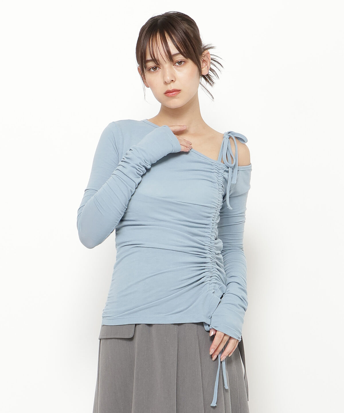 REDYAZEL「シャーリングリボンアシメトップス」|Tシャツ・カットソー|