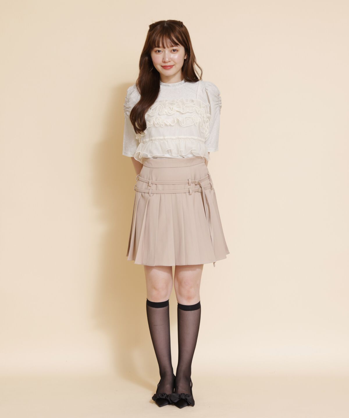 REDYAZEL「ダブルベルトプリーツミニスカート」|フレア|