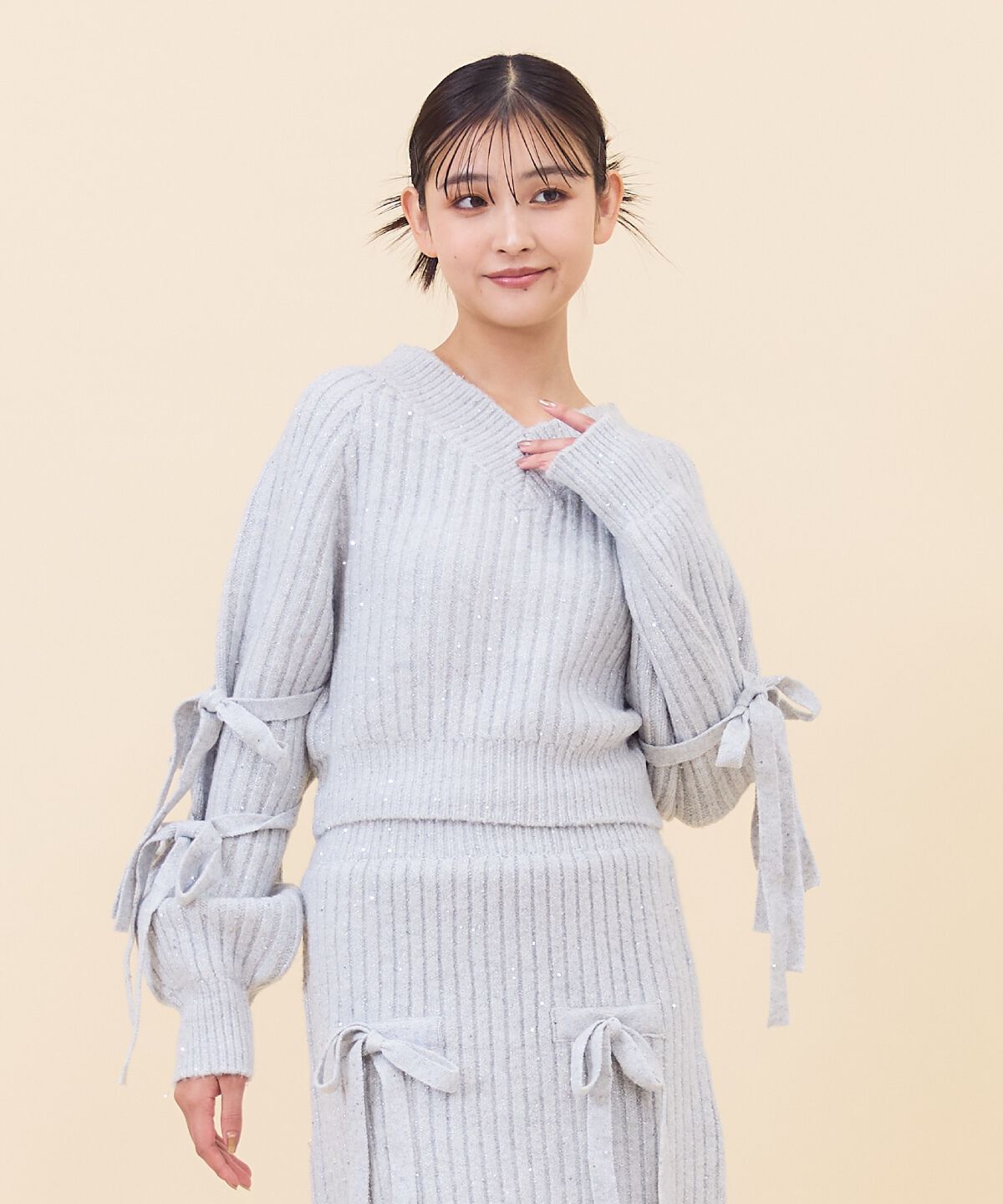 REDYAZEL「ラメスパンコールダブルリボンニット」|ニット・セーター|