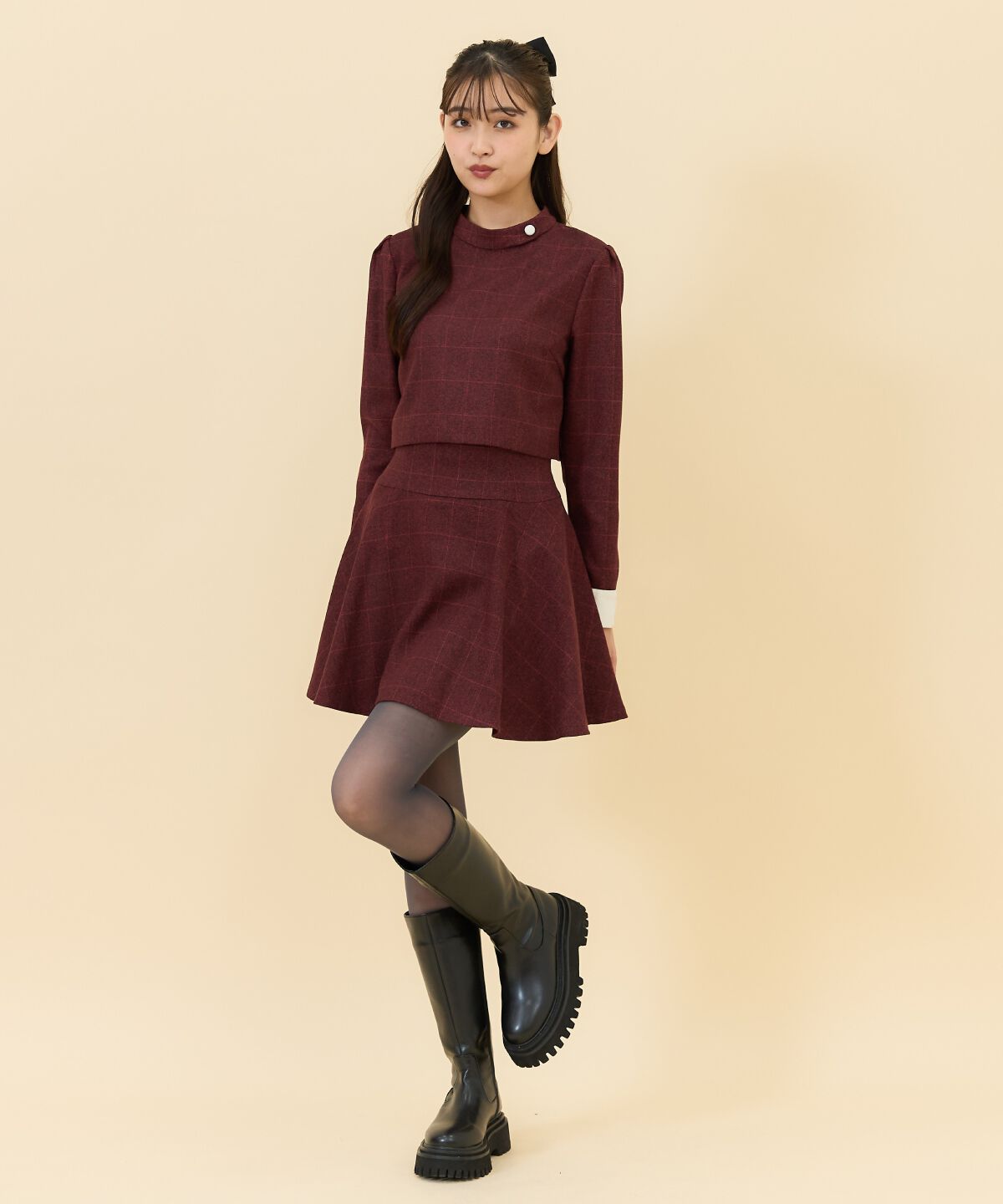 REDYAZEL「バイカラーチェックスタンドトップス」|シャツ・ブラウス|