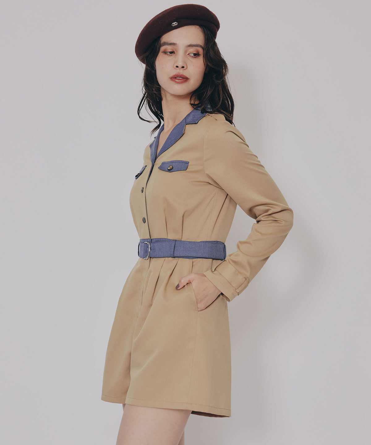 REDYAZEL「バイカラーベルトショートオールインワン」|オールインワン|