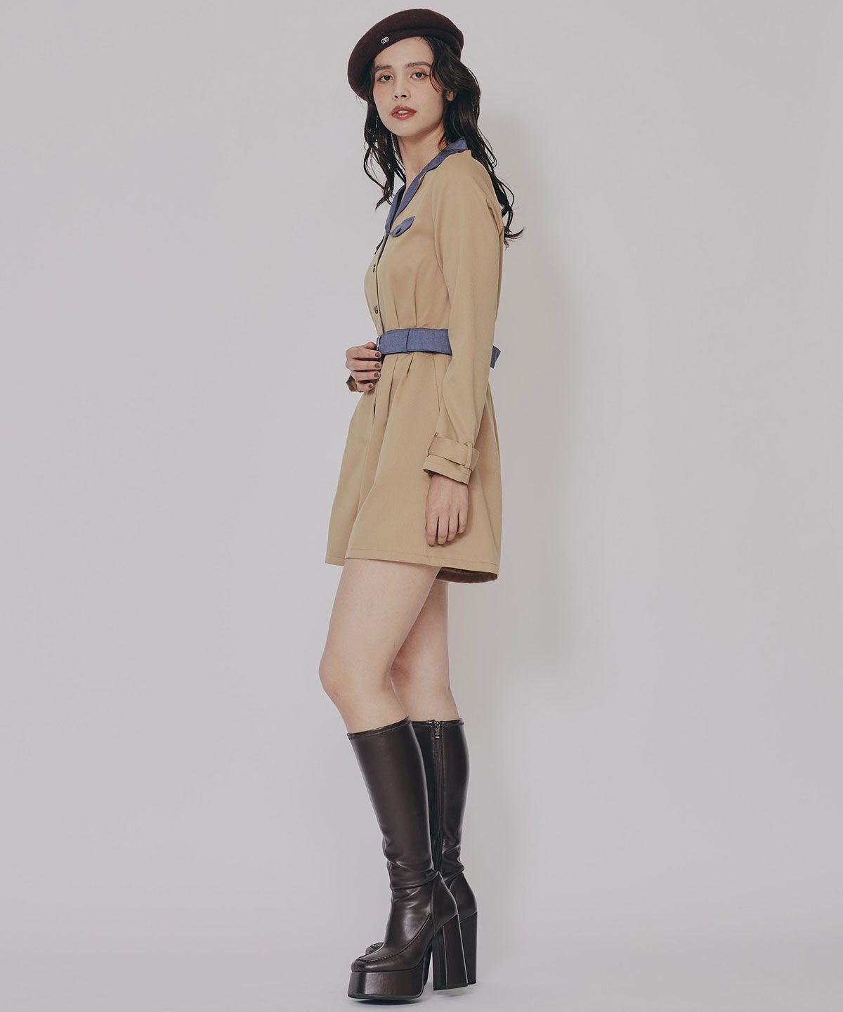 REDYAZEL「バイカラーベルトショートオールインワン」|オールインワン|