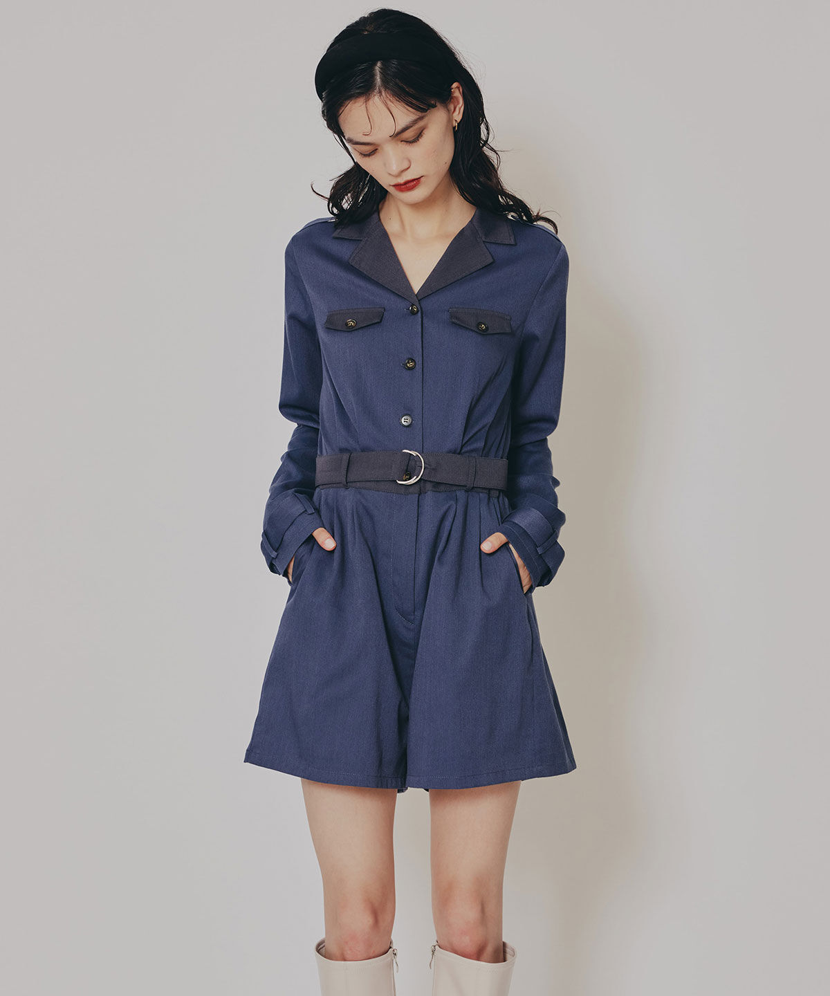 REDYAZEL「バイカラーベルトショートオールインワン」|オールインワン|