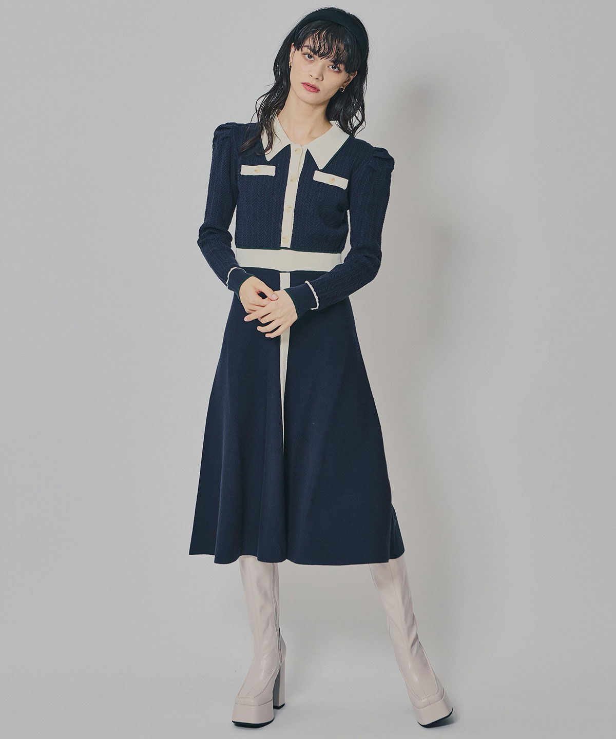 REDYAZEL「マルチケーブルバイカラーニットワンピース」|ワンピース|