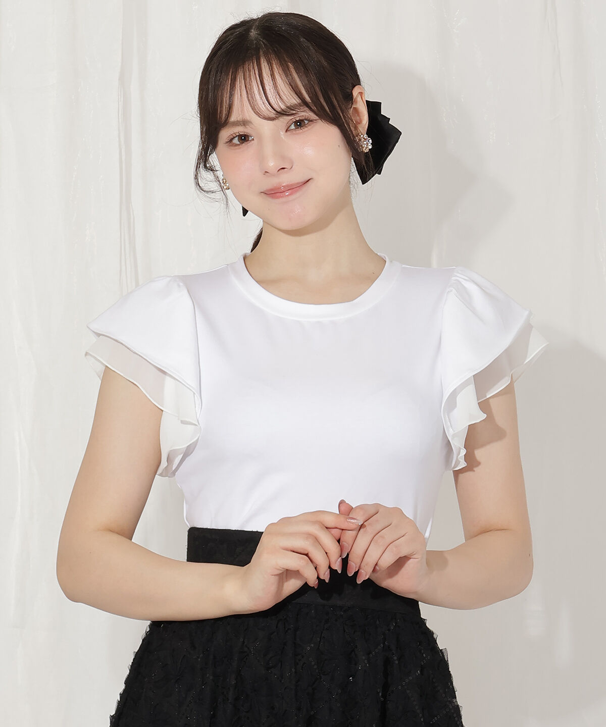 WILLSELECTION「ビジューリボン付き袖フリルプルオーバー」|Tシャツ・カットソー|